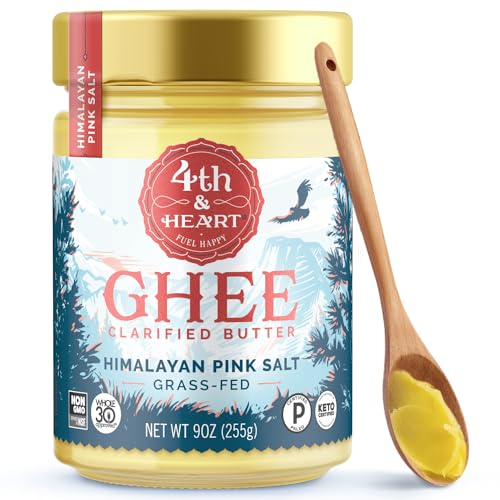 4th & Heart Himalayan Pink Salt Grass-Fed Ghee, 9 Ounce, Keto Pasture Raised, Lactose and Casein Free, Certified Paleo