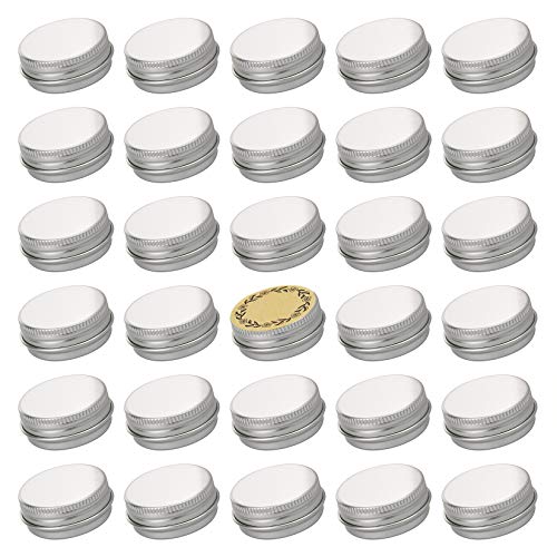 0.5 oz Screw Top Aluminum Tin Jar with Screw Lid and Blank Labels (Silver - Pack of 32)
