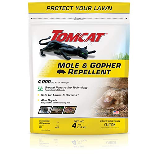 Tomcat Mole & Gopher Repellent Granules, Safe for Lawn and Garden, Formulated with Castor Oil, 4 lbs.