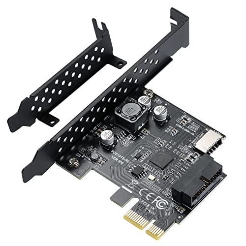 BEYIMEI PCI-E 1X to USB 3.2 GEN1 5Gbps 20pin Front Panel Header (to Type-c Front Panel Header) + USB 3.0 19Pin Socket Expansion Card,Type-E Internal 20-pin Front Panel Connector Riser Card
