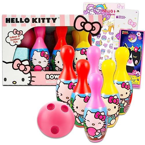 Hello Kitty Bowling Games Activities Bundle for Toddlers, Kids - 4 Pc Hello Kitty Bowling Set with Stickers, Tattoos, and More | Hello Kitty Playset