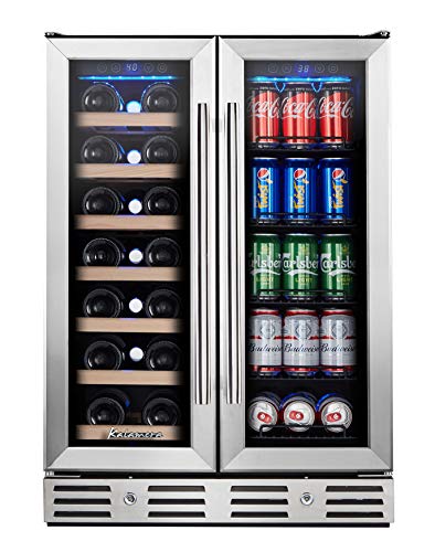 Kalamera Wine and Beverage Refrigerator, 24 inch Wine Fridge Dual Zone Hold 20 Bottles and 78 Cans, Digital Touch Control, Built-In or Freestanding