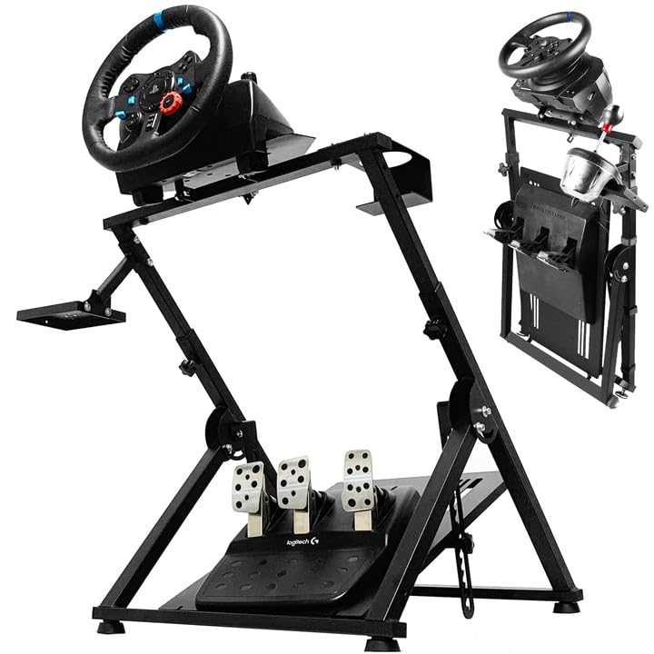 Mokapit Foldable Racing Wheel Stand Fit for Logitech G29 G920 G923,Thrustmaster T248 T300RS T500 T300 TXF458,Moza R5 Adjustable X Shape Steering Wheel Stand,Steering Wheel,Shifter&Pedal Not Include