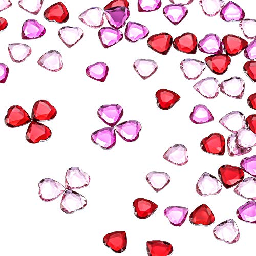 300 Pieces Red Acrylic Heart for Valentines Day, Wedding Heart Table Scatter Decoration, Flat Back Heart Rhinestones, 0.5 Inch (300 Pieces)