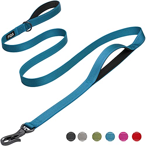 Fida 6 FT Heavy Duty Dog Leash with 2 Comfortable Padded Handles, Traffic Handle & Advanced Easy Snap Hook, Reflective Walking Lead for Large, Medium & Small Breed Dogs, Blue