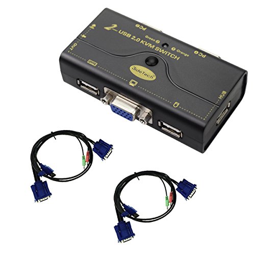 2 Port USB 2.0 VGA KVM Switch Up to 2048x1536 Resolution with USB Hub and Audio for PC or Monitor Switching
