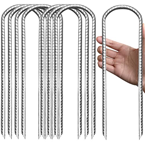 Eurmax USA U-Shaped-Rebar-Stakes-12-Inch, Ground Stakes Heavy Duty Trampoline Stakes Rebar Galvanized for Camping Tent Trampoline Accessories Dog Fence,Pack of 8(Silver)