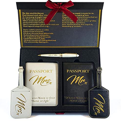 DELUXY Mr and Mrs Luggage Tags & Passport Holder Set - Cool Bridal Shower Gifts, unique 2022 Wedding Gifts for couples, Christmas, Anniversary, Newlywed, Bride & Groom, Honeymoon, Marriage
