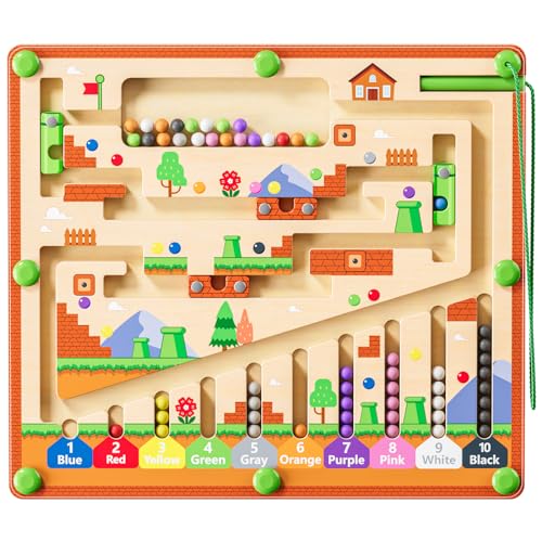 zhiwuzhu Magnetic Color and Number Maze, Montessori Toys for 3+ Year Old, Wooden Puzzle Activity Board, Ideal Gift Toys for Toddlers and Kids Boys Girls Preschoolers 3 4 5 Years Old