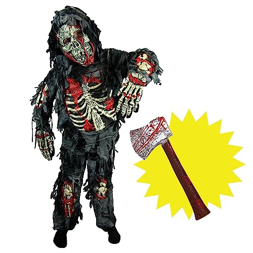 Spooktacular Creations Zombie Deluxe Costume, Scary Halloween Zombie Costume for Boys, Monsters Costume with Toy Axe-XL(12-14yr)
