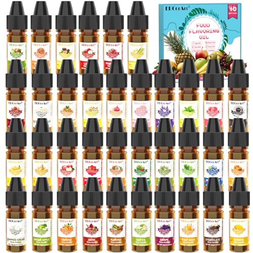 Food Flavoring Oil - Concentrated Candy Flavors, 36 Liquid Lip Gloss Flavoring Oil, Cotton Candy Pineapple Strawberry Flavor Oil for Baking, Cooking, Slime Making, Drinks - 0.25 Fl Oz