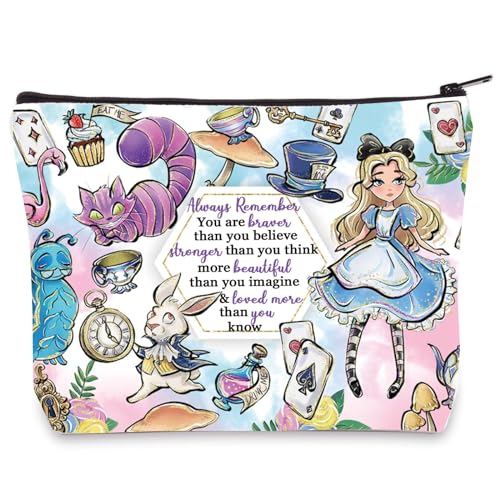 LEVLO Alice Movie Cosmetic Make up Bag Alice Fairy Tale Fans Gift Alice You Are Braver Stronger Smarter Than You Think Makeup Zipper Pouch Bag For Women Girls (Alice Colorful Bag)