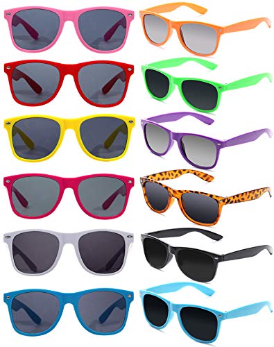 Eyegla 12 Pack Neon Mirrored Sunglasses Bulk 80s Colorful Multipack Sunglasses Party Favors Retro Glasses for Men Women
