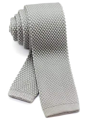 WANDM Men's Knit Tie Slim Skinny Square Necktie Width 2.2 inches Washable Solid Color Light Grey Gray
