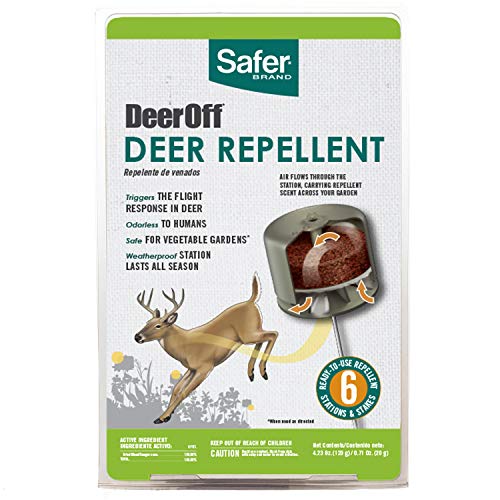 Safer 5962 Deer-Off Deer Repellent Stations - 6 Waterproof Deer Repelling Stakes for Gardens and Lawns - All Season Protection