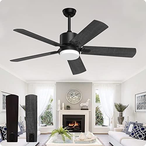 Biukis Ceiling Fans with Lights and Remote, 52 Inch Outdoor Modern Black Fan for Bedroom Patios Porch