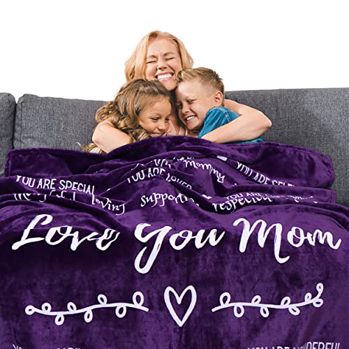FILO ESTILO Mom Blanket, Mother's Day Gifts, Birthday Gifts for Mom from Daughter or Son, A Warm Hug of Love, Presents for Mom for Birthday, Mother in Law Gifts 60x50 Inches (Purple Violet, Fleece)