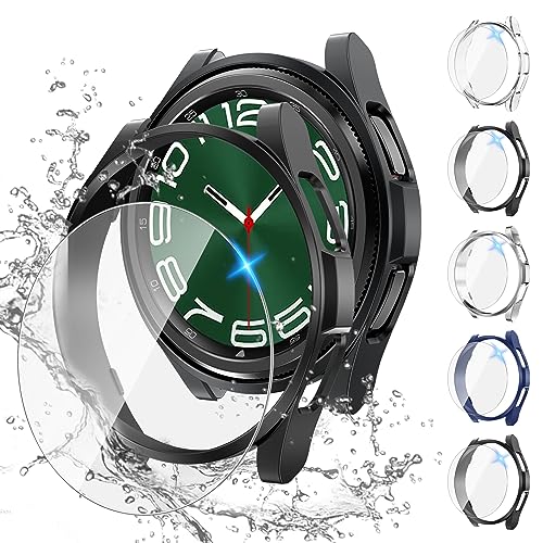 Tensea [5+5Pack for Samsung Galaxy Watch 6 Classic Screen Protector Case 47mm, Hard PC Bumper & HD Anti-Fog Tempered Glass Protective Film, Face Cover Set, Galaxy Watch 6 Classic Case for Women Men