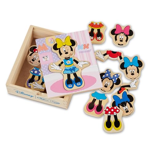 Melissa & Doug Disney Minnie Mouse Mix and Match Dress-Up Wooden Play Set (18 pcs) - Minnie Mouse Toys For Disney Fans, Fashion Puzzle Travel Toys For Kids Ages 3+