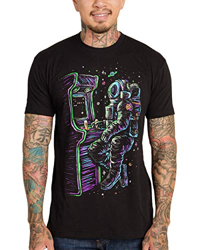 INTO THE AM Astro Arcade Glow in The Dark Men's Tee - Nature Themed Graphic T-Shirts (Black, 4X-Large)