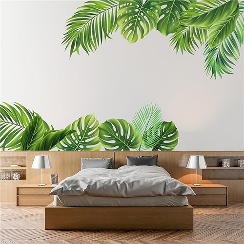 Green Leaf Wall Sticker, Flower, Bird, Jungle, Green Plant Sticker, Peel And Paste The Tropical Rainforest Turtle Back Leaf Wall Sticker, Bedroom Porch, Living Room, Bedroom Home Decoration Wall