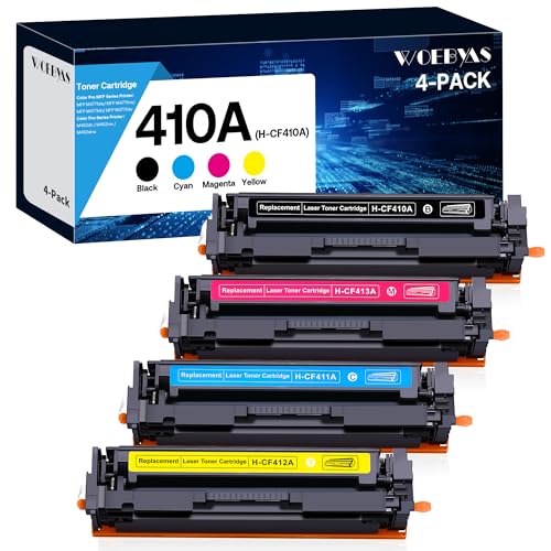 WOEBYAS 410A Compatible Toner Cartridges Replacement for HP 410X CF410A CF411A CF412A CF413A for M477fnw M477fdw M477fdn M452dn M452nw M452dw Printer, 4-Pack