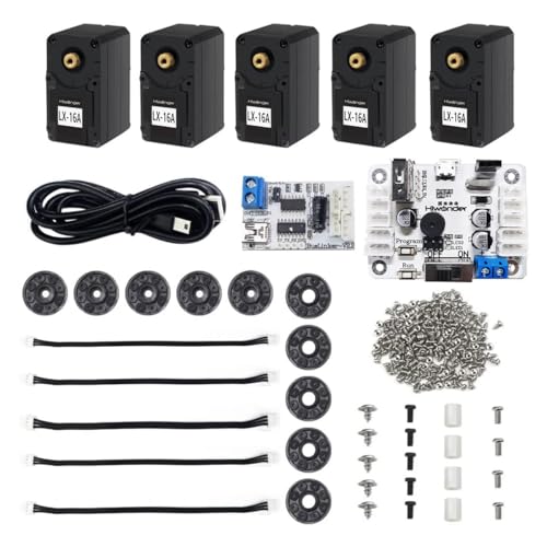 5 Packs LX-16A Serial Bus Servo Dual Bearing with Servo Controller & Debug Board, Full Metal Gear Steering Servo for RC Robot DIY, High Torque Servo 17KG.CM 6V - 19.5KG.CM 7.4V, Control Angle 240°