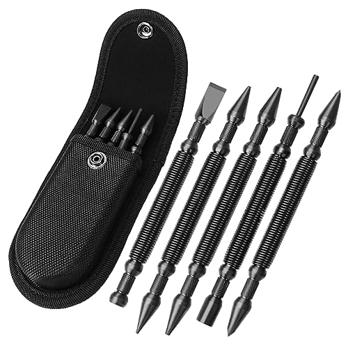 TYRWEEY 5-Piece Nail Setter Dual Head Nail Set & Dual Head Center Punch & Hinge Pin Remover Punch Set, Spring Loaded Center Hole Punch, Nail Setter Features 1/8-in, 3/32-in, 3/16-in, 1/16-in, 1/32-in