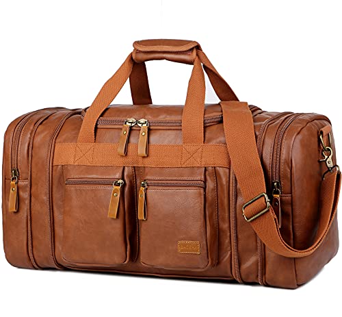 Leather Travel Duffel Weekender Bag Carry on Overnight Bag Sports Duffel bag For men and Women HB-21 (Brown)