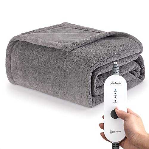 Sunbeam Royal Luxe Dove Grey Heated Personal Throw / Blanket, Cozy-Warm, Adjustable Heat Settings (Dove Grey)