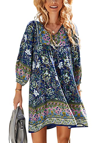 TEMOFON Boho Dresses Women 2024 Boho Plus Size Dress Womens Boho Summer Dresses Navy Blue