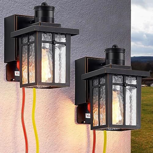 2 pack Porch Lights with GFCI Outlet,Dusk to Dawn Motion Sensor Outdoor Lights,3 Lighting Modes Black Front Door Lights,Waterproof Exterior Light Fixture,Outside Wall lamp for House Patio Garage