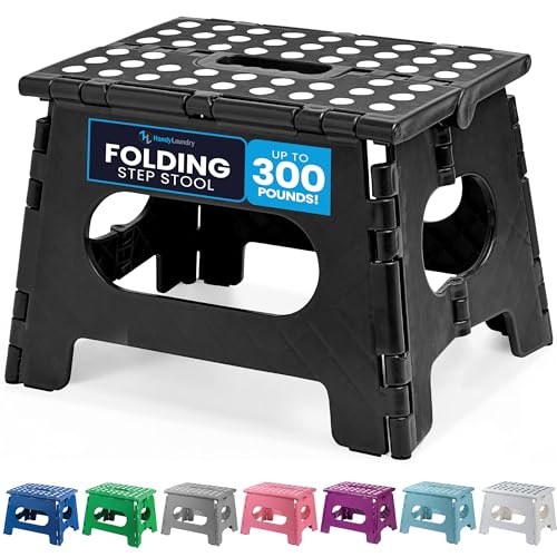 Handy Laundry - Folding Step Stool is Sturdy Enough to Support Adults and Safe Enough for Kids. Opens Easy with One Flip. Great for Kitchen, Bathroom or Bedroom. (Black)