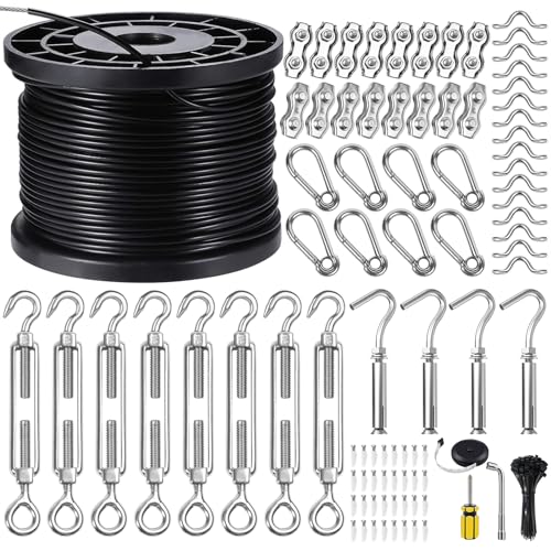 BLIKA Globe String Light Suspension Kit, Outdoor Light Guide Wire, 500FT Coated Stainless Steel 304 Wire Rope, String Light Hanging Kits, Light Hanging Kit