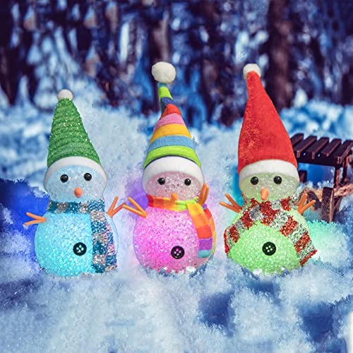 YAKii Christmas Decorations 7.3'' LED Snowmen Lamp Color Changing with Colorful Hat & Scarf Christmas Desk Decoration for Battery Operated Indoor Home Christmas Decorations Indoor,Set of 3