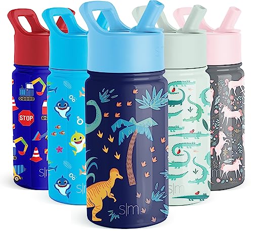 Simple Modern Kids Water Bottle with Straw Lid | Insulated Stainless Steel Reusable Tumbler for Toddlers, Boys | Summit Collection | 14oz, Jurassic Jungle