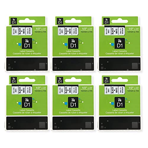 6-Pack Dymo D1 Label Tape Compatible for DYMO 45013 LabelManager 160 280 210D 360D 420P Wireless PnP 220P 260P 450D 500TS 450DUO Label Maker