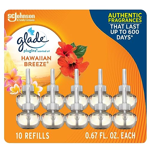 Glade PlugIns Refills Air Freshener, Scented and Essential Oils for Home and Bathroom, Hawaiian Breeze, 6.7 Fl Oz, 10 Count (Packaging May Vary)