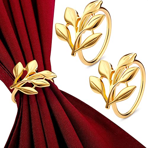 20 Pieces Gold Napkin Rings - Gold Leaf Napkin Rings Gold Ring Napkin Holder Dining Table Decor Flower Napkin Rings Boho Napkin Rings Leaves Tea Party Decor Modern Napkin Holder for Table Napkin Ring