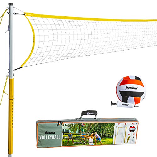 Franklin Sports Volleyball Net Set with Volleyball, Portable Net & Ground Stakes - Beach or Backyard Volleyball - Family