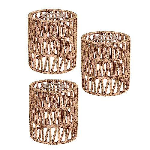 3 Pack Rattan Lamp Shade Small Boho Shades Replacement - Pendant Sconce Shade Ceiling Fan Light Covers Cylinder Woven Lampshade for Floor Lamps Pendant Light Chandelier Wall Sconces Light Fixture