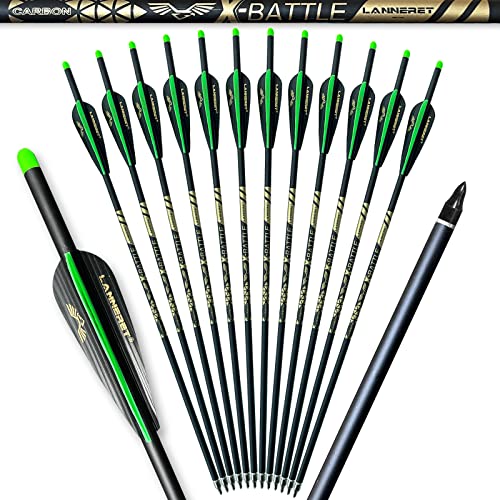 Lanneret Carbon Crossbow Bolts 17Inch Arrows Bolt Crossbolt Fletched 4 Inch Vane with Field Point (Pack of12) Black