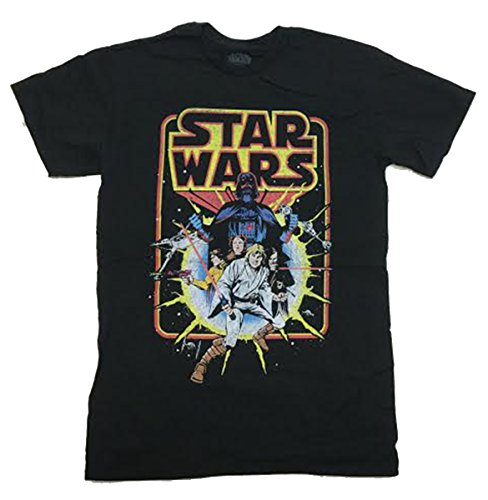 STAR WARS mens Old School Comic Graphic T-shirt T Shirt, Black, Small US