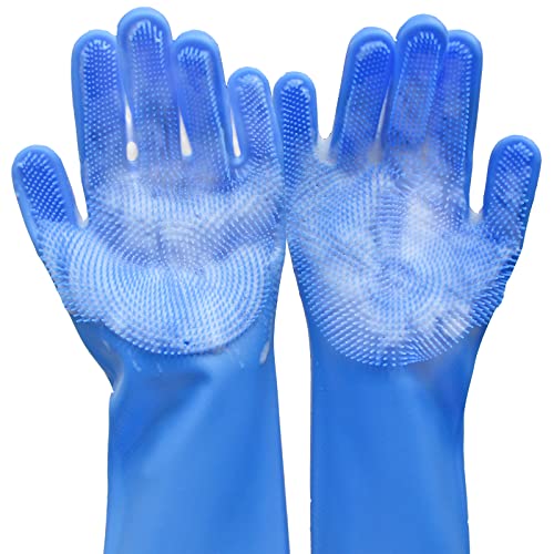 Pet Grooming Gloves, Yintoper Dog Washing Gloves with High-Density Teeth, Heat Resistant Silicone Cat Hair Remover with Enhanced Five Finger Design, Bathing and Massaging for Dogs and Cats Blue