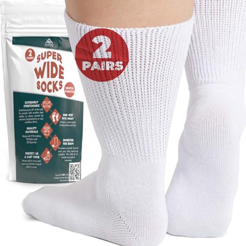 2 Pairs Extra Wide Socks for Swollen Feet, Diabetic Socks for Men, Diabetic Non Slip Socks, Diabetic Socks Women, Hospital Socks for Men, Non Slip Socks for Elderly, Extra Wide Diabetic Socks