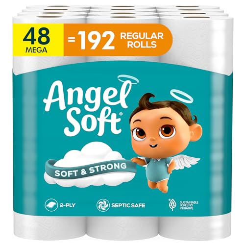 Angel Soft Toilet Paper, 48 Mega Rolls = 192 Regular Rolls, Soft and Strong Toilet Tissue