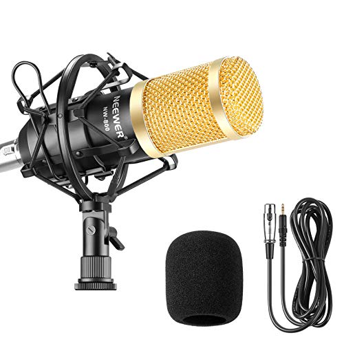 Neewer NW-800 Professional Studio Broadcasting & Recording Microphone Set Including (1)NW-800 Professional Condenser Microphone + (1)Microphone Shock Mount + (1)Ball-type Anti-wind Foam Cap + (1)Microphone Power Cable (Black)