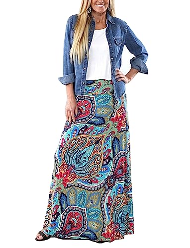 Yinggeli Women's Bohemian Print Long Maxi Skirt (X-Large, B-Flower)