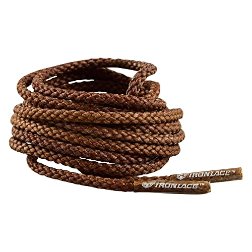 IRONLACE Unbreakable Round Bootlaces - Indestructible, Waterproof & Fire Resistant Boot & Shoe Laces, 1500-Pound Breaking Strength/Pair, Brown, 63-Inch, 3.2mm Diameter, 1-Pair