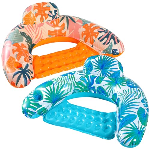 Inflatable Pool Floats Adult - 2 Pack Floating Pool Chair Lounge Floats for Swimming Pool Water Chair Pool Lounger with Cup Holder Pool Toy Party Floaties for Adults